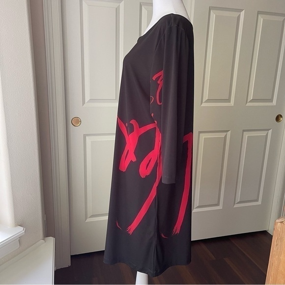 Anne Namba A-Line Graffiti Dress or Long Tunic Washable Scoop Neck 3/4 Sleeve L - Picture 2 of 11